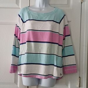 T by Talbots  wide striped SPF 50 long sleeve top purple white baby blue Sz XLP